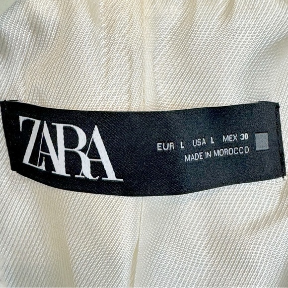 Zara Double Breasted Tweed Jacket Large Gray Texture Weave Crop Blazer Academia - Picture 10 of 16